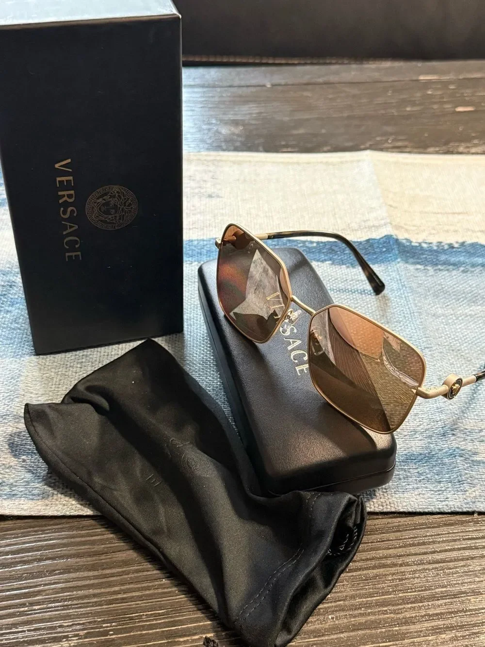 Versace Gold Frame Sunglasses with Brown Gradient Lenses